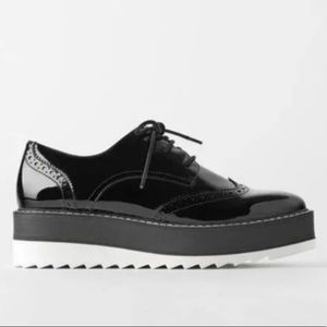 Zara black patent chunky loafer derby shoes size 6.5/7 US 37 EU